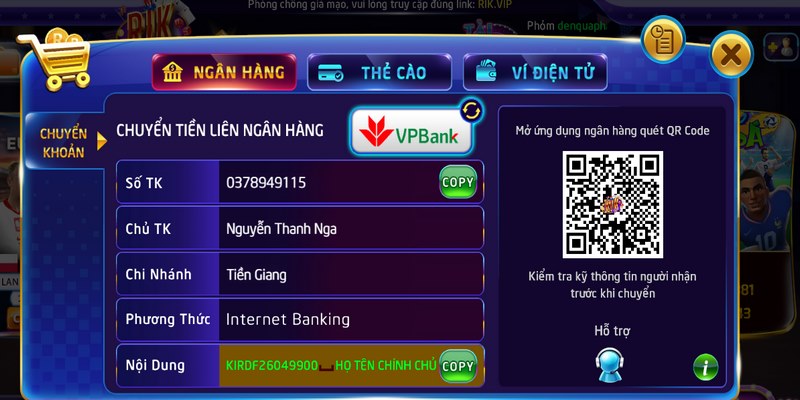 Nạp tiền Rikvip: Hướng dẫn nạp tiền chi tiết an toàn 2 Cổng game áp dụng giới hạn nạp tiền thấp nhất chỉ với 10.000 VNĐ